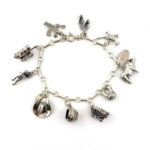Arizona Sterling Silver Charm Bracelet 10 Charms Figural 7 Inch Vintage
